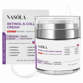 Retinol and Collagen Face Cream, Anti Aging Retinol Moisturizer with Hyaluronic Acid, Day & Night Collagen Wrinkle Remover, Contains Vitamin B5 E C, 1.85 Fl Oz