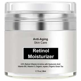Retinol Moisturizer Cream for Face – Anti-Aging Night Cream with Hyaluronic Acid, Vitamin E, B5, Jojoba & Green Tea – Reduces Wrinkles, Fine Lines, Acne Scars – Hydrating Face Lotion 1.7 oz