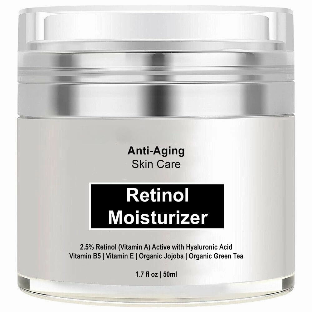 Retinol Moisturizer Cream for Face – Anti-Aging Night Cream with Hyaluronic Acid, Vitamin E, B5, Jojoba & Green Tea – Reduces Wrinkles, Fine Lines, Acne Scars – Hydrating Face Lotion 1.7 oz