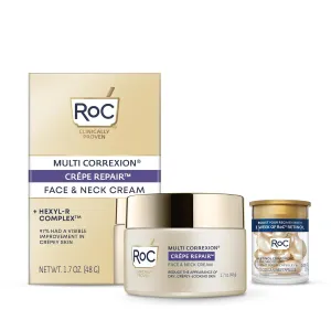 RoC Crepe Repair Anti Aging Daily Face Moisturizer & Neck Firming Cream (1.7 oz)   RoC Retinol Wrinkle Smoothing Capsules (7 CT), Skin Care Routine for Women and Men