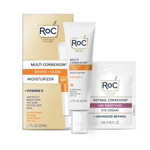 RoC Multi Correxion Revive   Glow Vitamin C Broad Spectrum SPF 30 Moisturizer (1.7 oz) with Retinol Eye Cream Packette
