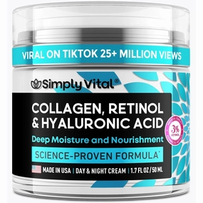 SimplyVital Face Moisturizer Collagen Cream - Anti Aging Neck and Décolleté - Made in USA Day & Night Face Cream - Moisturizing, Lifting & Recovery – 1.7oz