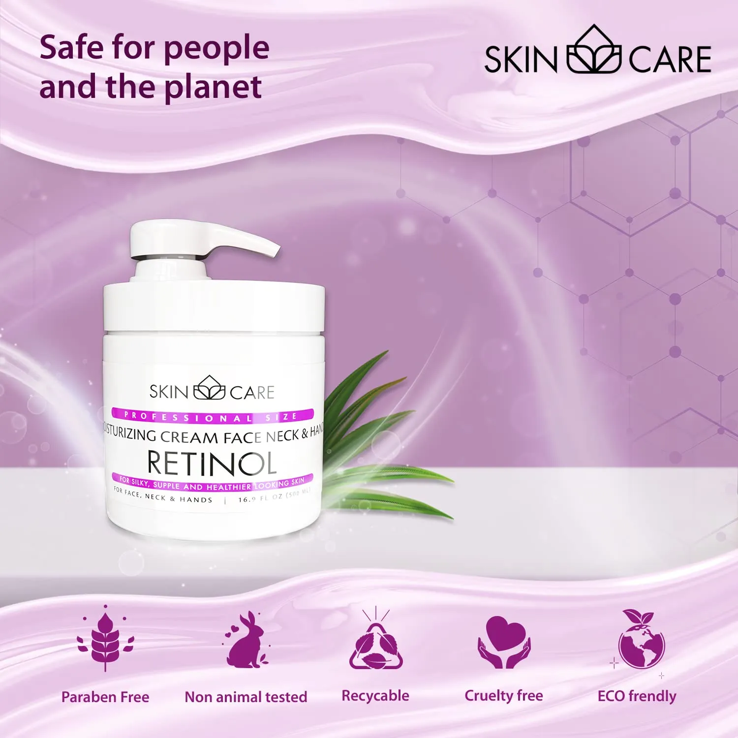 Skin Care Retinol 3-in-1 Moisturizer Face Cream, Neck and Hands - Treatment for Crepey Texture, Wrinkles and Sagging - Daily Lotion for All Skin Types - 16.9 fl. oz.