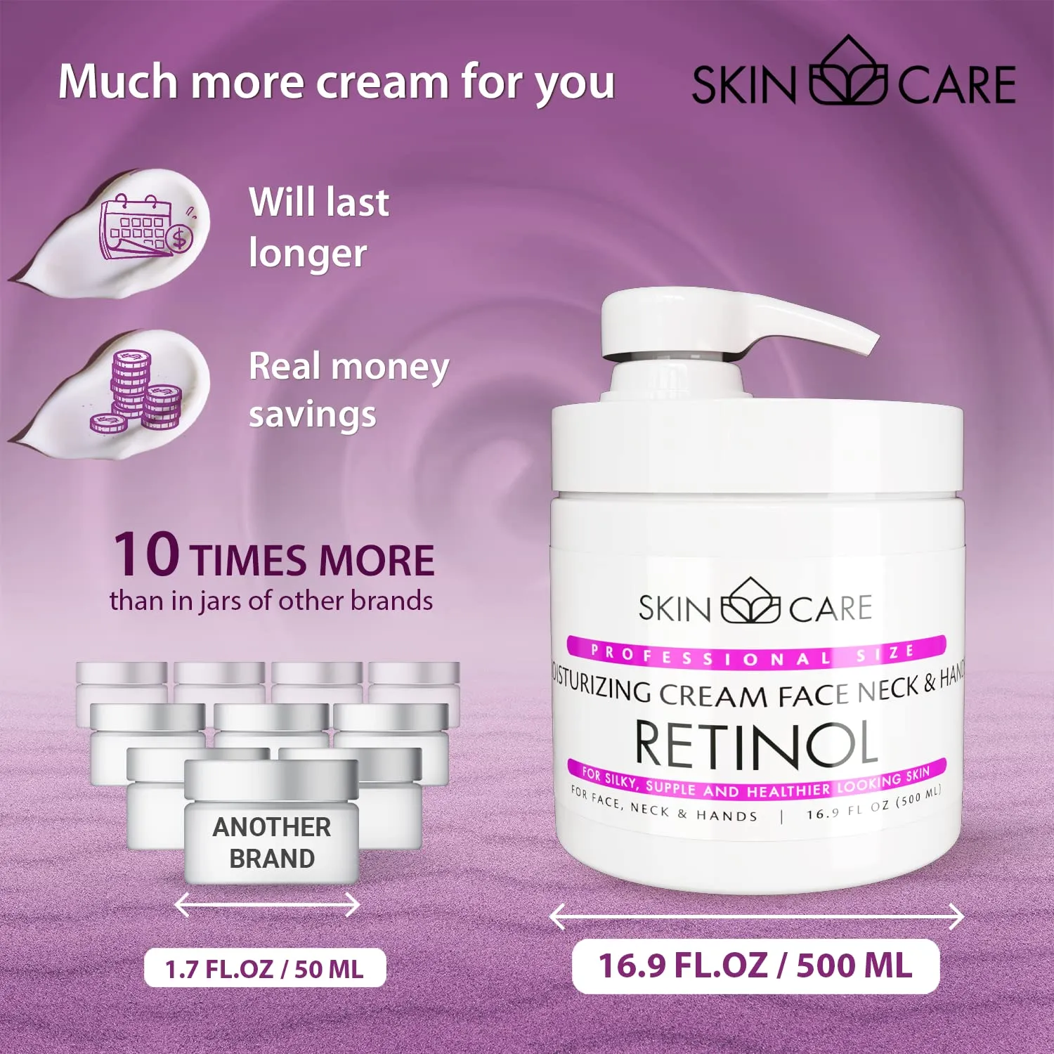 Skin Care Retinol 3-in-1 Moisturizer Face Cream, Neck and Hands - Treatment for Crepey Texture, Wrinkles and Sagging - Daily Lotion for All Skin Types - 16.9 fl. oz.