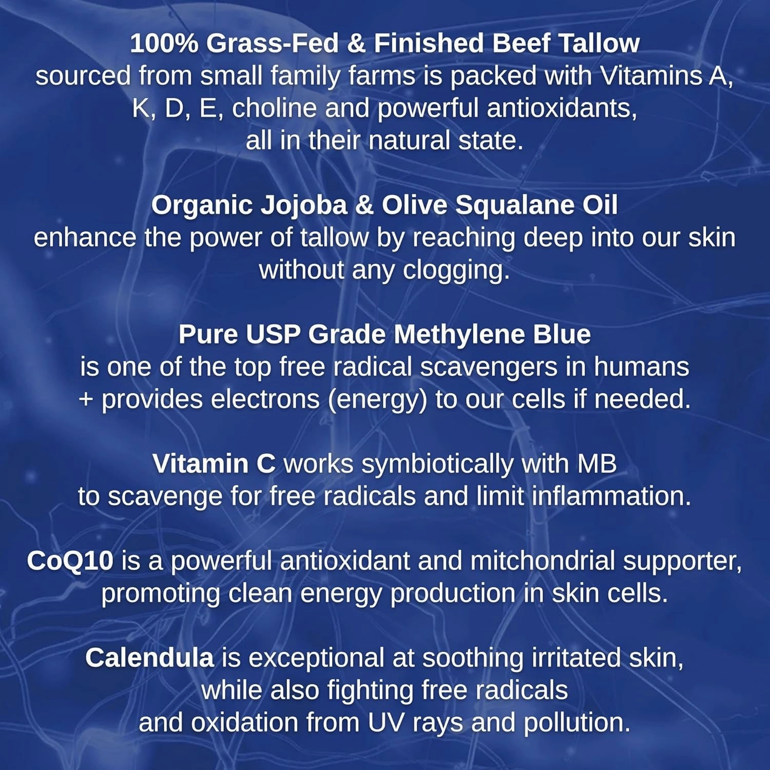 Tallow & Methylene Blue Anti-Aging Face Moisturizer – 100% Grass Fed Tallow with Vitamin C, CoQ10 & Squalane – Minimizes wrinkles & Improves Collagen Production