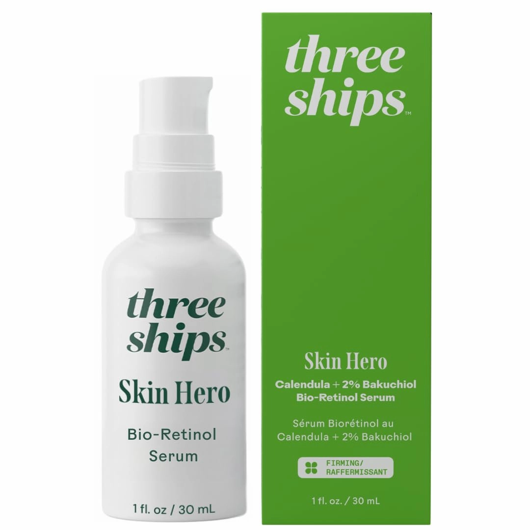 Three Ships SkinHero Bio Retinol Serum with Calendula   2% Bakuchiol- Reduces Appearance of Fine Lines and Breakouts, Supports Skin Firmness (1 floz)