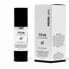 Titan High Potency Anti Aging Face Serum for Men - Mens Facial Moisturizer with Hyaluronic Acid, 5% Niacinamide, Peptides, Vitamin C for Dark Spots, Wrinkles, Fine Lines - Unscented, 1 Fl Oz