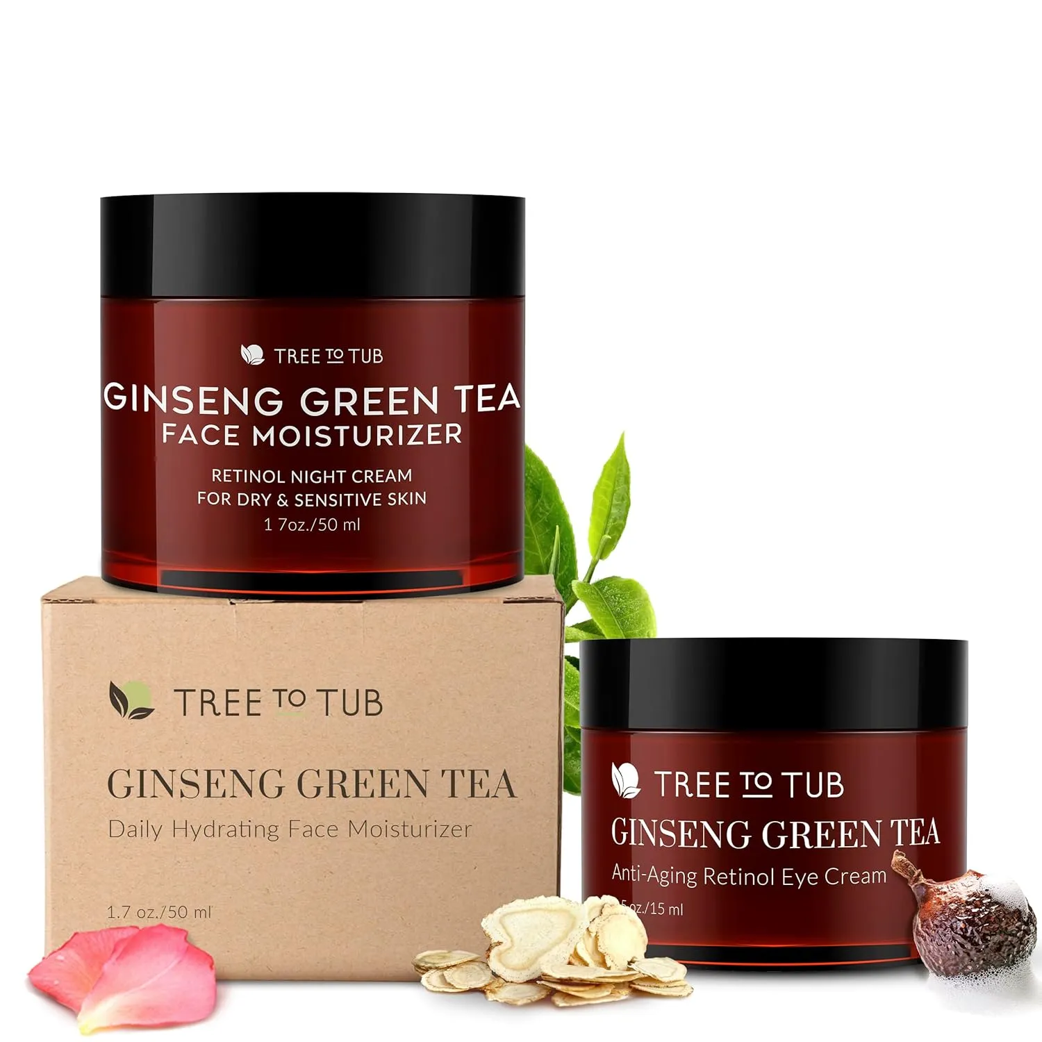 Tree to Tub Retinol Anti Aging Face Moisturizer for Dry & Sensitive Skin and Retinol Under Eye Cream for Dark Circles, Puffiness, Wrinkles, Bags Under Eyes