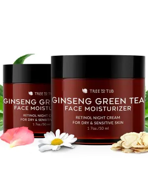 Tree to Tub Retinol Anti Aging Face Moisturizer for Dry & Sensitive Skin - Anti Wrinkle Hyaluronic Acid Facial Moisturizer, Vitamin A & E Night Cream for Women & Men w/Organic Aloe, Natural Ginseng