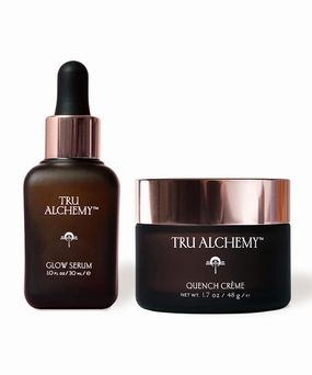 Tru Alchemy Glow Serum   Quench Crème | Resurfacing Radiance Facial Serum with Bakuchiol, Glycolic & Lactic Acid   Skin-Renewing Total Immersion Face Cream | 1 fl oz30ml // 1.7 fl oz/48 g