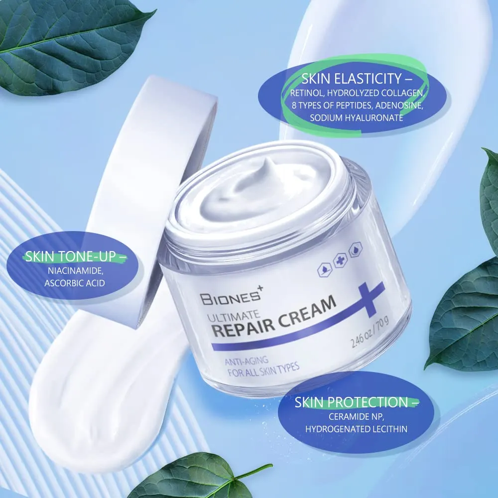 Ultimate Repair Cream - DMZ Natural Plant Complex Anti-Aging Wrinkle Repair Retinol Cream for Face - Face Moisturizer for Women - 8 Peptides complex, Collagen, Ceramides, Niacinamide - 2.46 oz