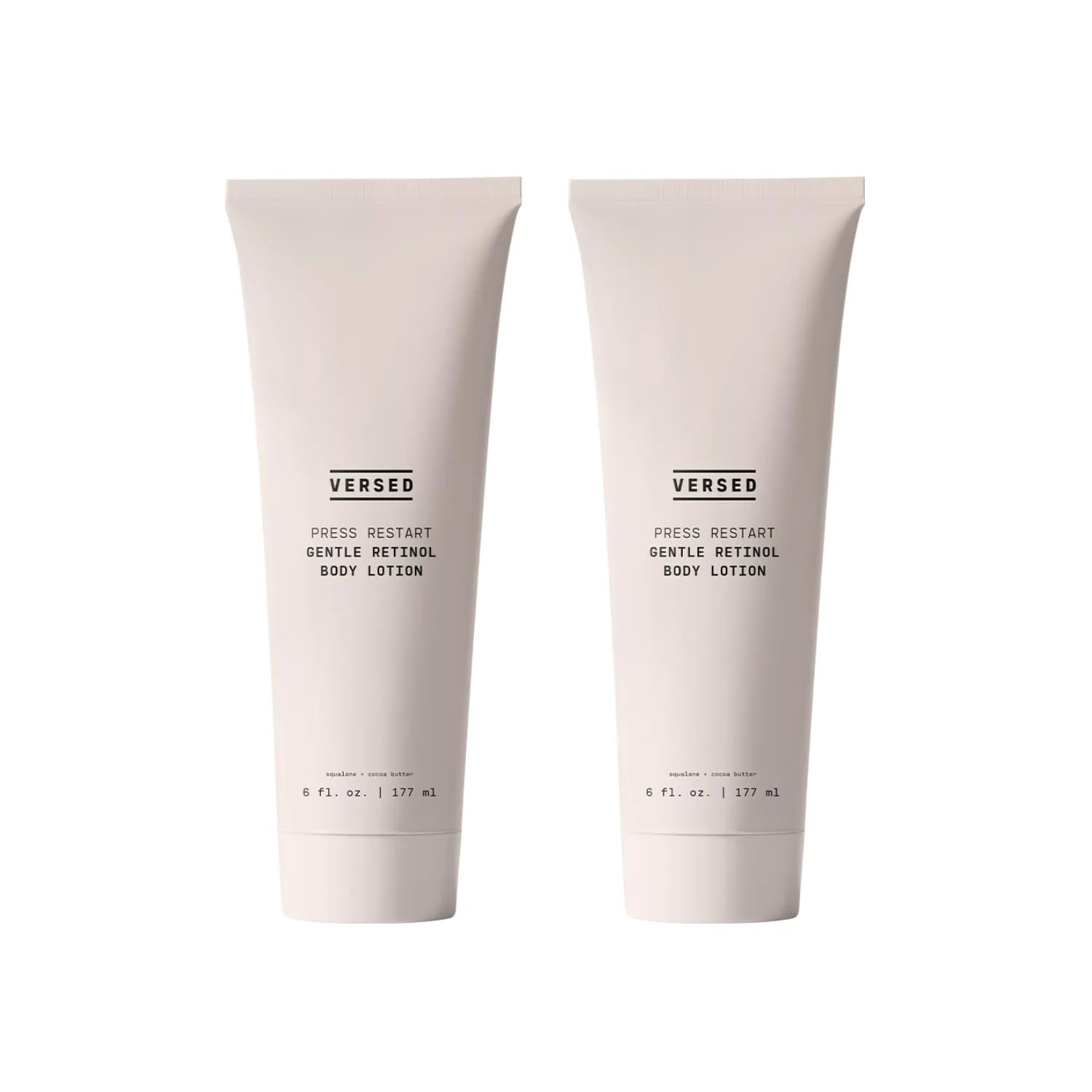 Versed Press Restart Retinol Body Lotion, 2 Pack - Skin Firming Lotion with Cocoa Butter, Squalane & Vitamin E - Lightweight All-Over Body Moisturizer for Aging Dry Skin (6 Oz Each, 2 Products)