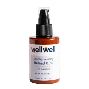 Well-Well 0.5% Retinol Night Creams For Fine Lines, Wrinkles, and Aging Concerns | Oil Free & Non Sticky Moisturizer | For Glowing Skin | For All Skin Types | Fragrance Free | 120Ml