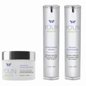 YOUN Beauty Sun Spots Skin Care Set by Holistic Plastic Surgeon Dr. Anthony Youn – Facial Skincare Bundle Includes Retinol Moisturizer, Brightening Face Cream & Advanced Wash-Off Exfoliating Cream